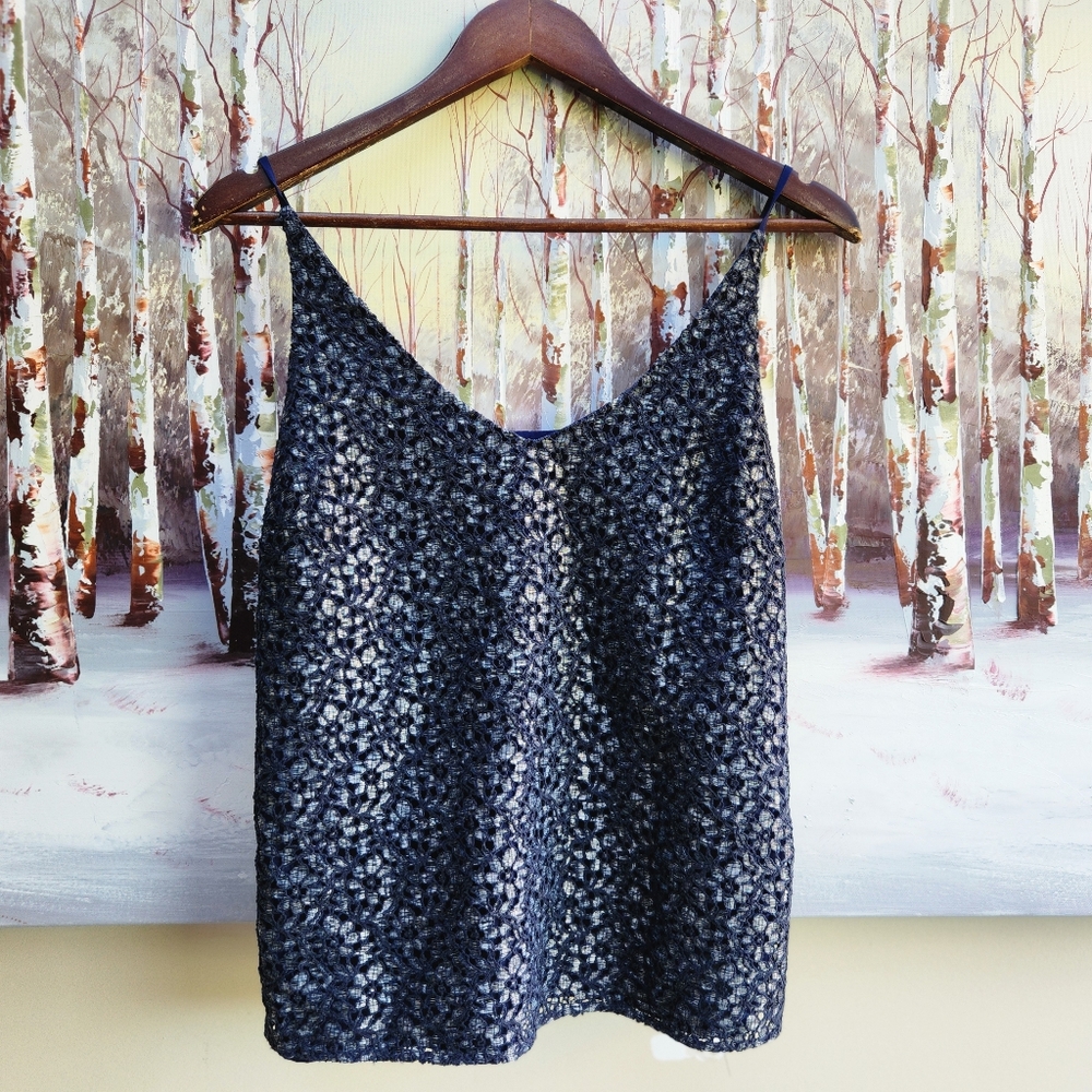 Banana republic navy blue crochet floral blouse